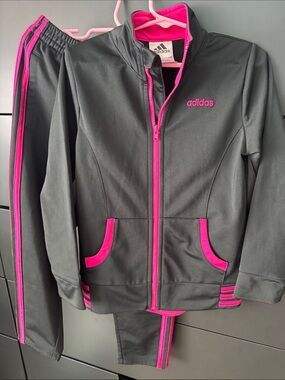 adidas Gray and Hot Pink Girls' Track Jacket & Pants Set